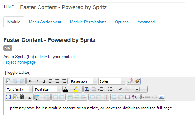 Faster Content Spritz Configuration