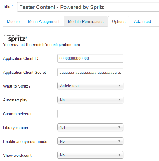 Spritz Advanced configuration